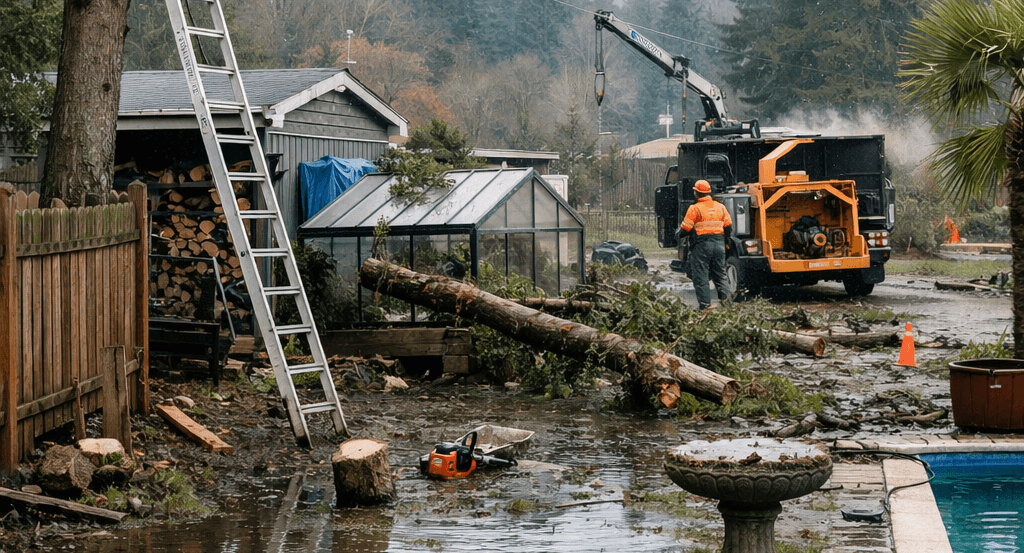 Tree in a low-lying area of La Conner with saturated soil conditions