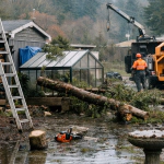 Tree in a low-lying area of La Conner with saturated soil conditions